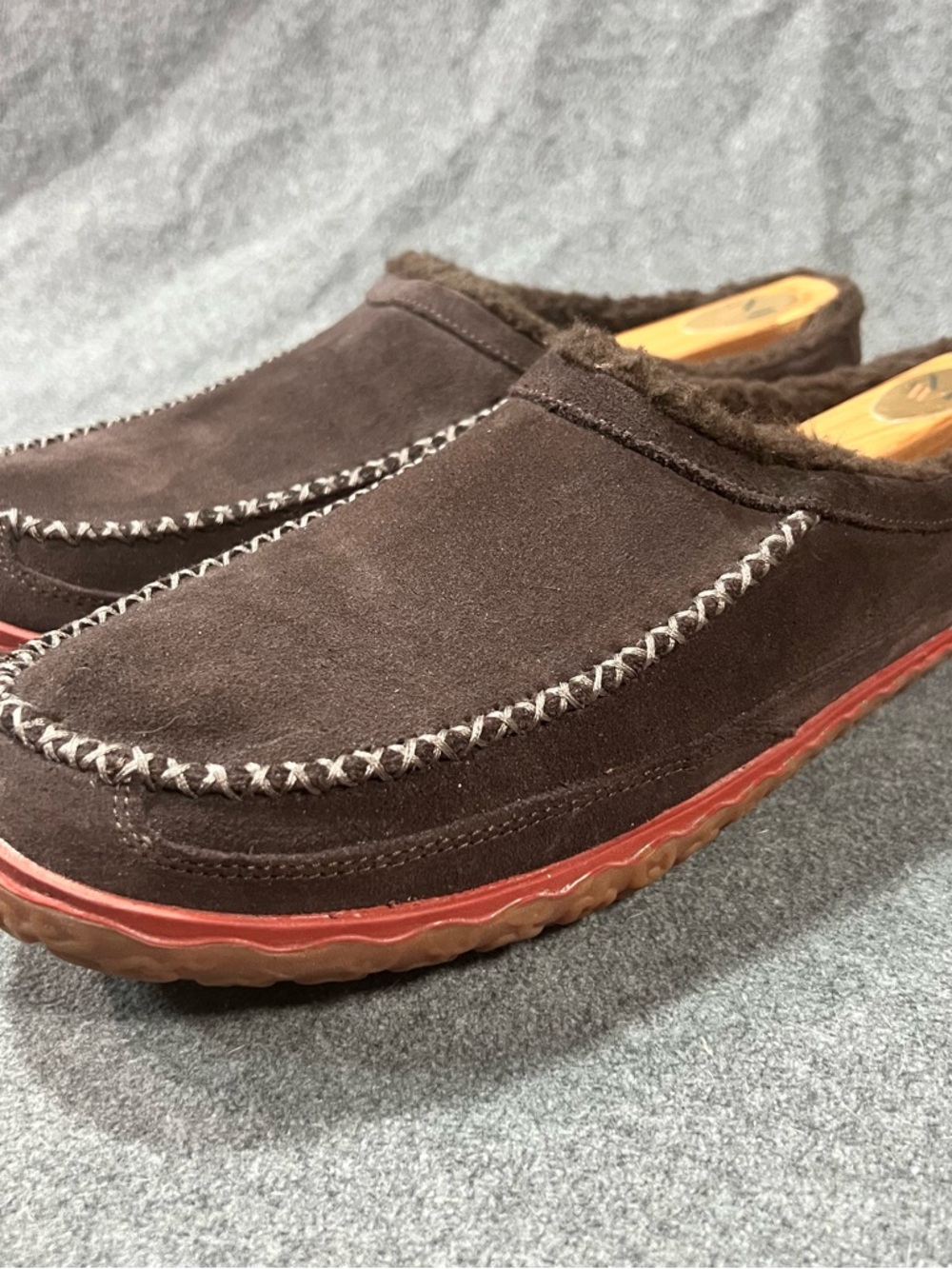 LL Bean Mountain Slipper Scuff Men’s Brown Suede Fleece Lined Mules Size 11